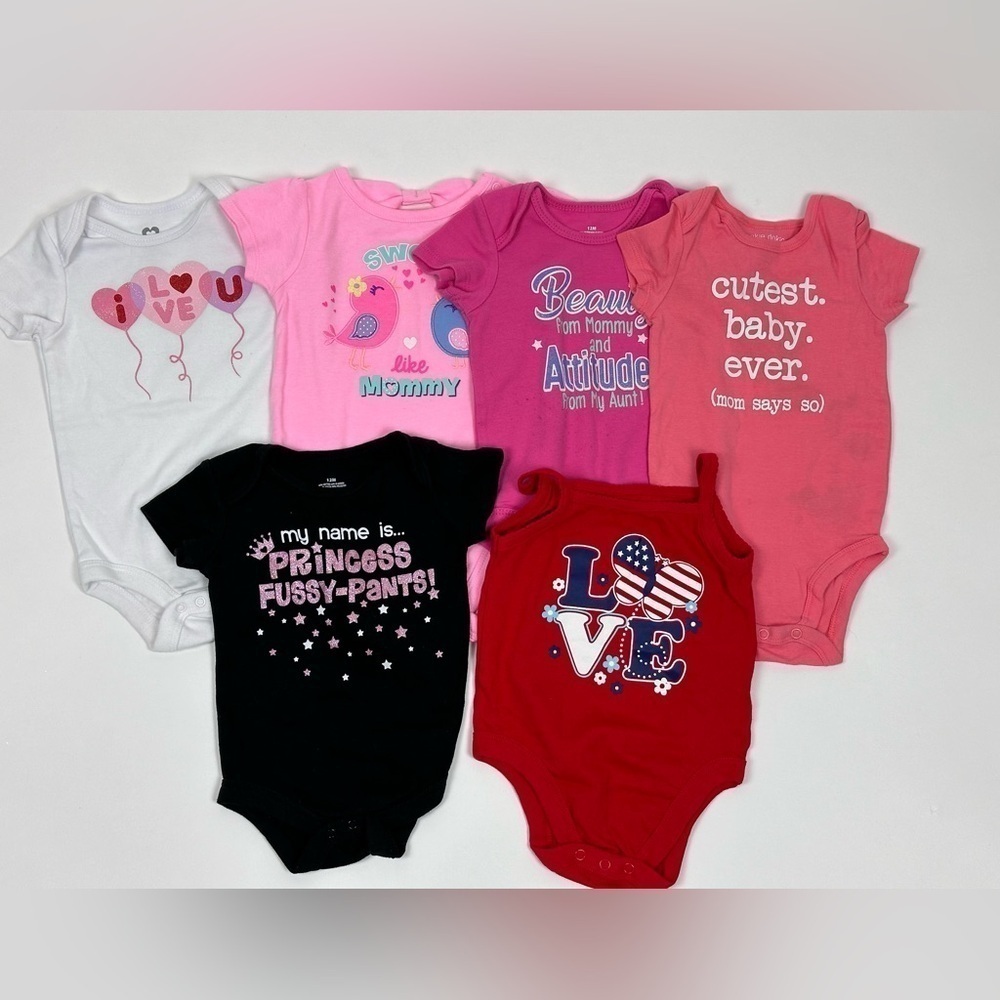 Girls Graphic Onesies Lot of 6